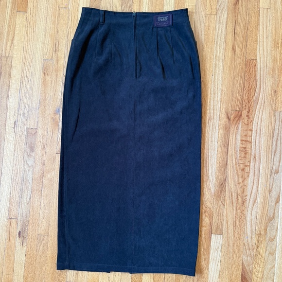 Vintage 90s Sleek high-waist midi pencil skirt in dark khaki 🖤 - Picture 7 of 11